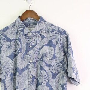 Tommy Bahama Tropical Foliage Print Short Sleeve Button Up Blue Size L